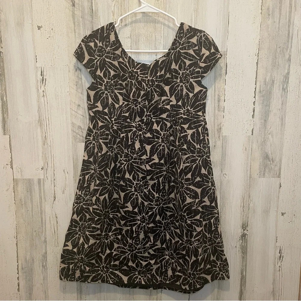 Michael Kors Linen Floral Cap Sleeve Dress-Khaki/Black size 6‎ - Picture 7 of 7